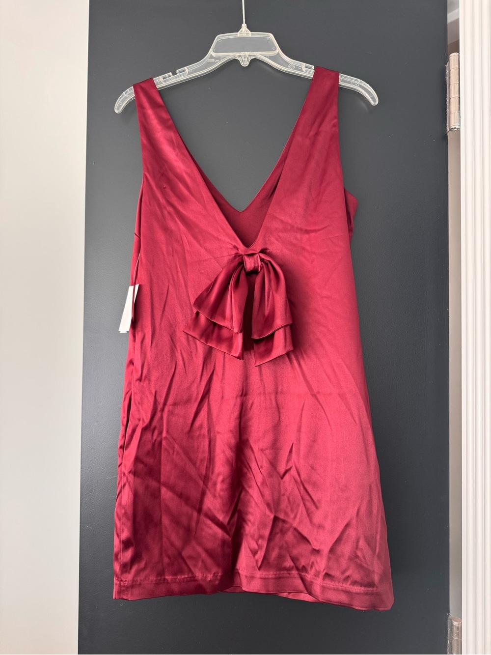 Wayf Satin V-Back Chemise with Bow in Burgundy